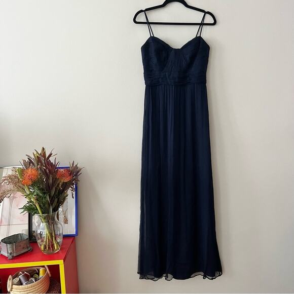 Amsale Navy Blue Silk Chiffon Bridesmaid Dress - Picture 1 of 6